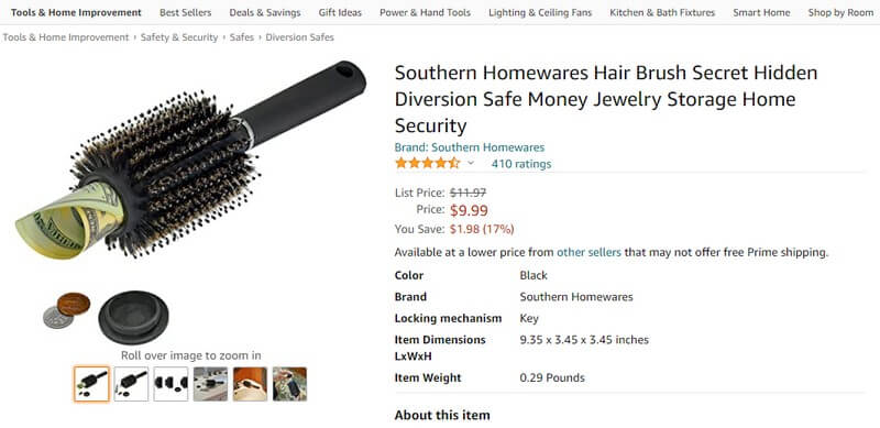 Cepillo para el cabello Southern Homewares Secret Hidden Diversion Safe