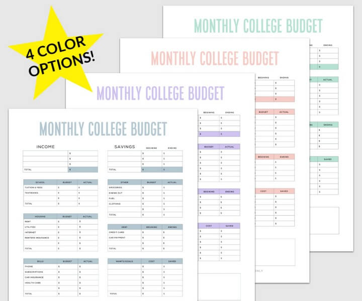 Presupuesto universitario mensual de College Life Made Easy