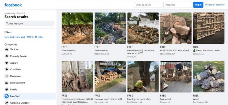 Puede encontrar madera para quemar gratis en Facebook Marketplace