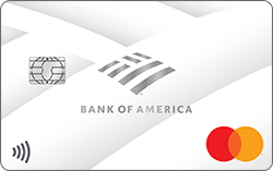 Logotipo de BankAmericard y tarjeta de crédito asegurada