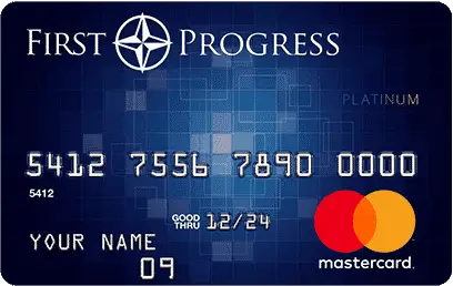Logotipo de la tarjeta de crédito asegurada First Progress Platinum Prestige Mastercard