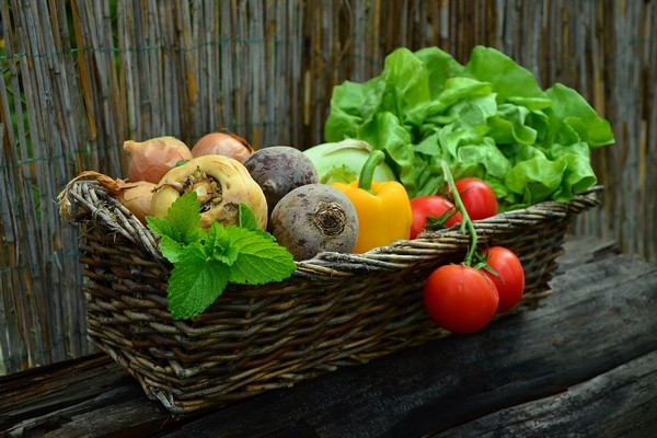 cesta llena de verduras frescas