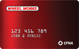 Logotipo de la tarjeta de crédito Wheel Works de la Asociación Nacional Credit First (CFNA)
